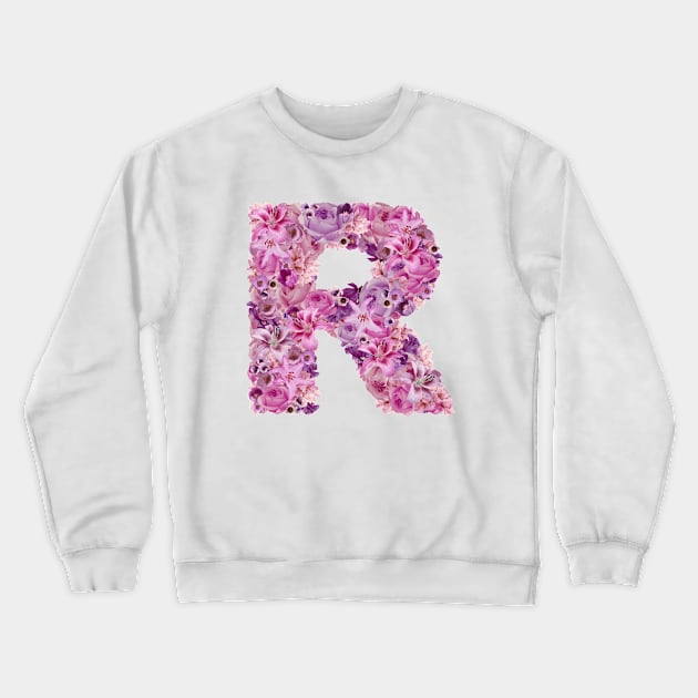 Pink Floral Letter R Crewneck Sweatshirt by HayleyLaurenDesign